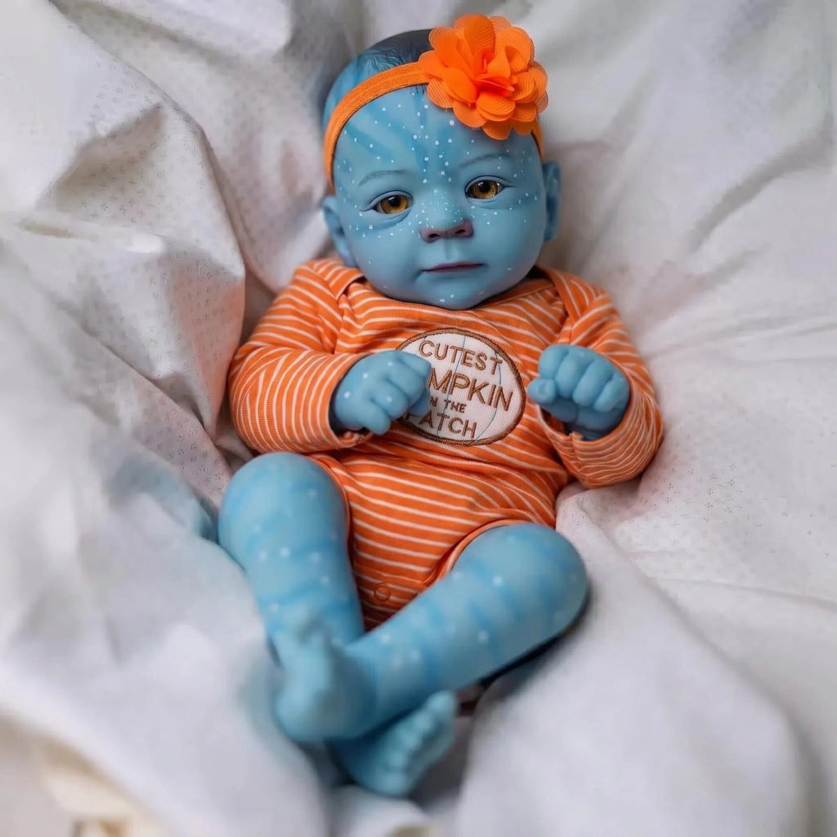 Unique Avatar Style 19 inch with Full Vinyl Body Doll Hand Painted Spotted Blue Skin Halloween Themed Outfit Poseable Hobby Display Toy