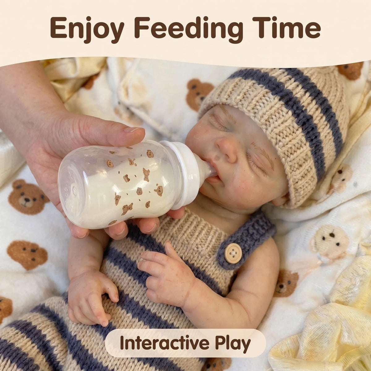 Newborn Simulation 18 Inch Full Soild Silicone Body Sleeping Doll Neutral Striped Knit Suit For Pretend Care & Hobby Collection