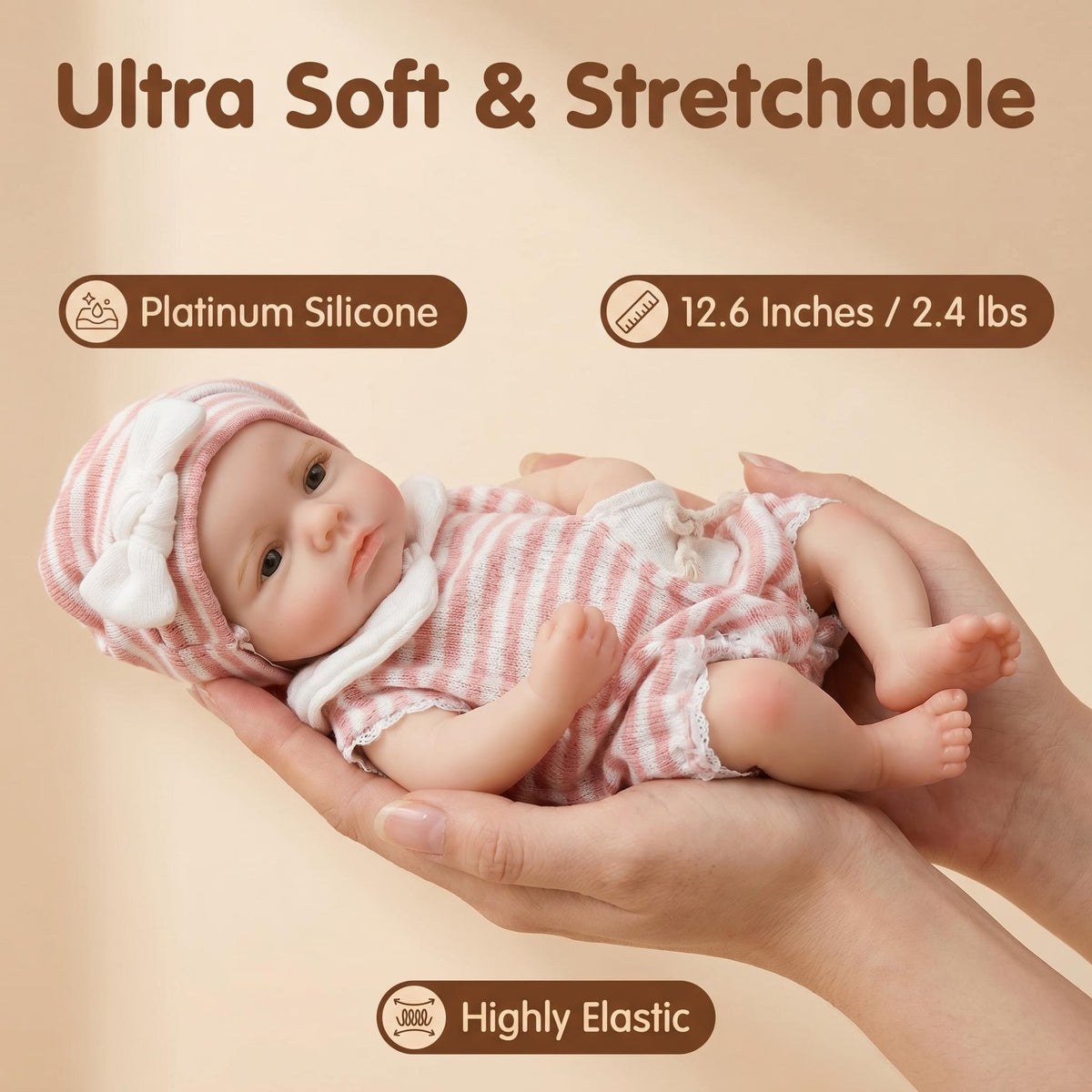 Adorable Realistic Open Eyed 12 inch with Full Soild Silicone Reborn Doll Washable For Nursery Decor & Pretend Play