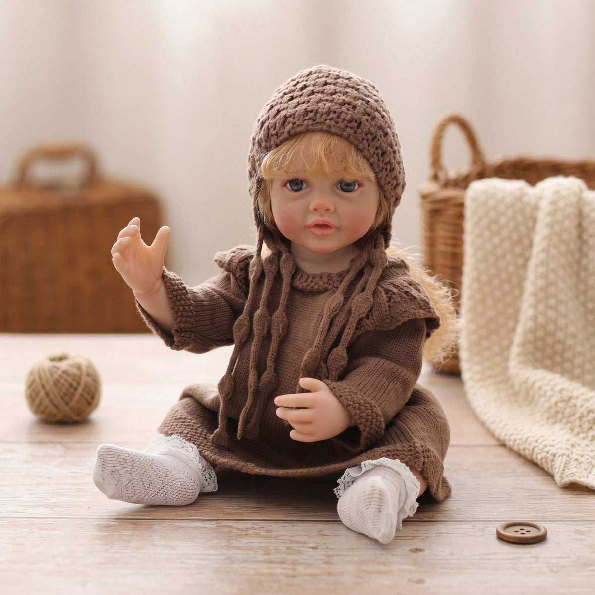 22 inch Reborn Doll with Full Vinyl Body simulated baby Hand-implanted Hair bath toy gift