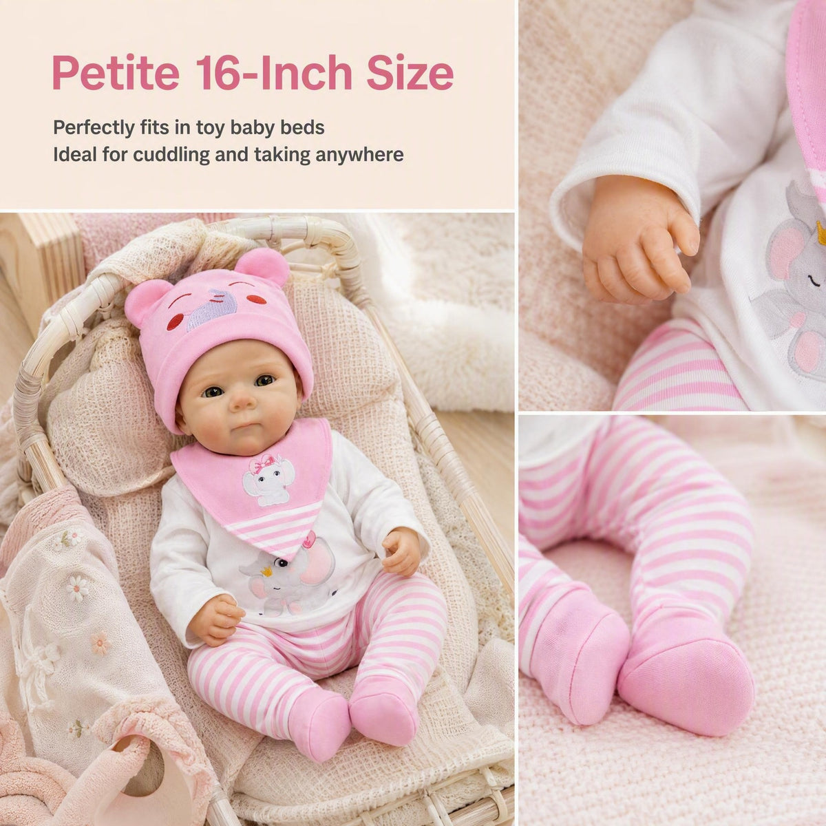 16 inch solid soft platinum silicone openable mouth pink striped pants doll as a holiday gift for children