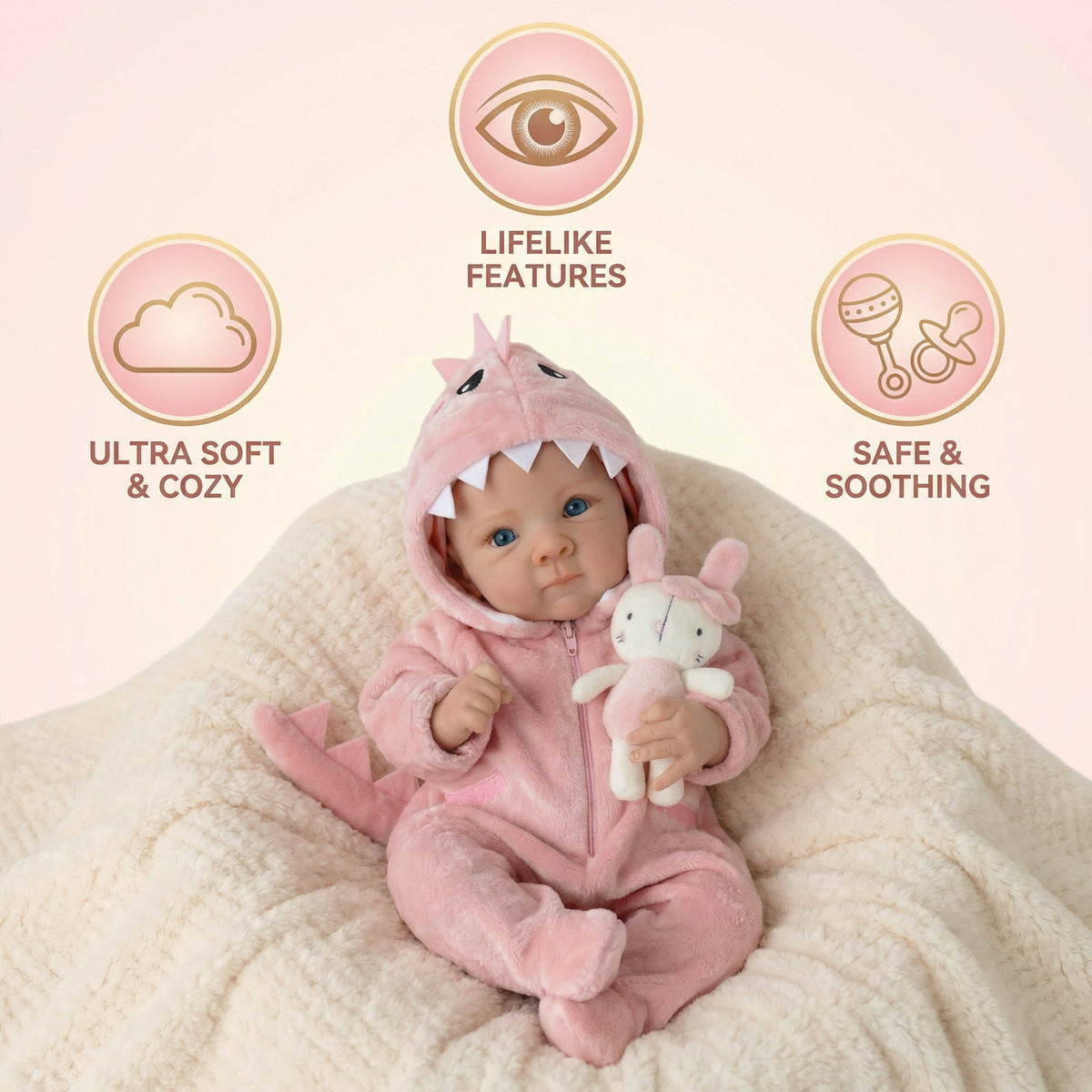 18 inch pink dinosaur jumpsuit Bettie full vinyl reborn doll