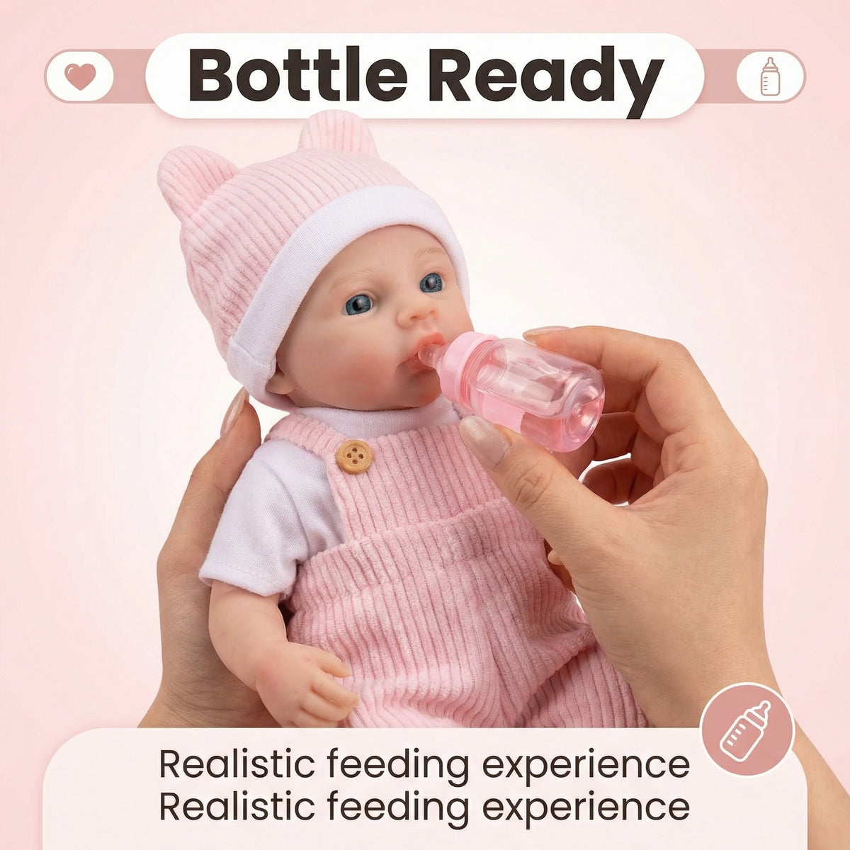 12 inch pink striped overalls Meadow pure silicone reborn doll