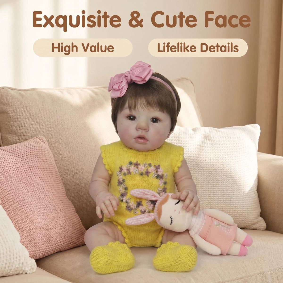 19 Inch with Full Vinyl Body Reborn Doll, Hand Knitted Romper Set, Comfort Companion, Holiday Surprise Gift For Collectors