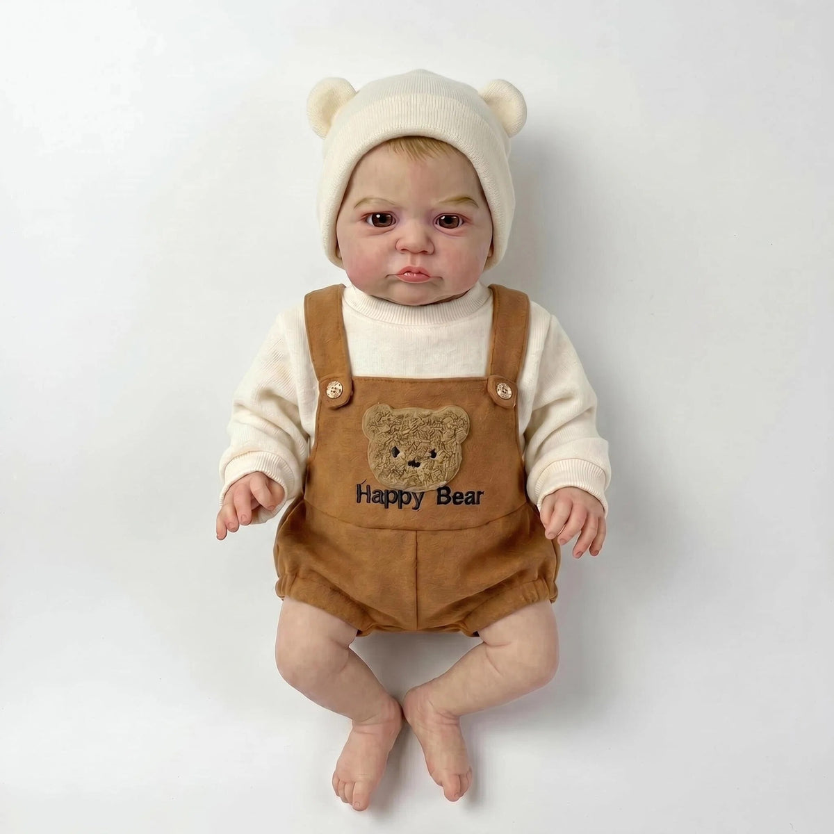 Comfort Hug 19 inch with Cloth Body Reborn Doll Cream Bear Hat Realistic Lifelike Face Perfect Bedroom Nursery Decor Present