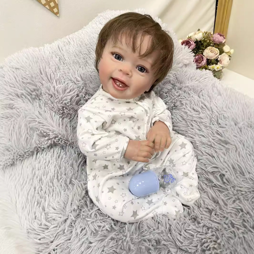 23 Inches Lifelike Handmade Reborn Doll with Cloth Body Real 3D Skin Simulation Newborn Baby Doll Play Toy for Girls Children