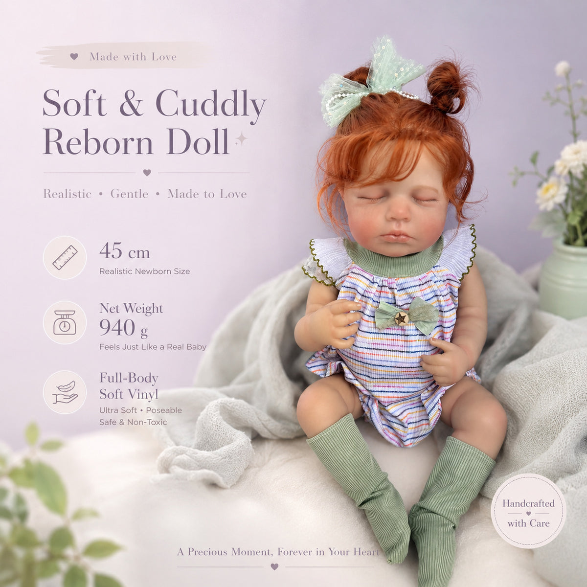 Lifelike 18 Inch with Full Vinyl Body Doll, Real Baby‑Like Feel, Ideal for Birthday and Holiday Gift‑Giving