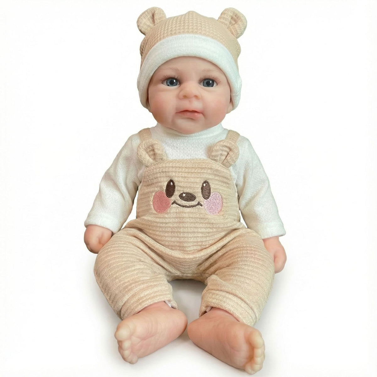 12 inch light colored teddy bear overalls solid silicone reborn doll