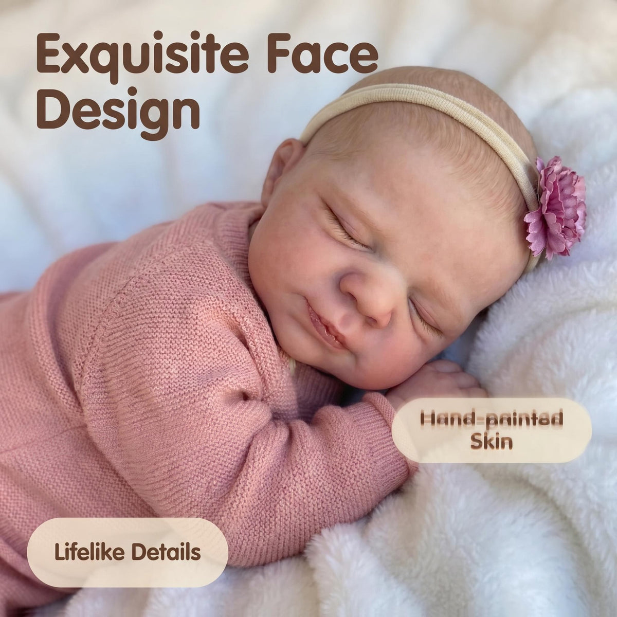 Closed Eyes Sleeping Newborn 19 Inch Full Vinyl Reborn Baby Doll, Toy Perfect Birthday, Christmas & Easter Gift Companion Toy For Girls & Adult Collectors