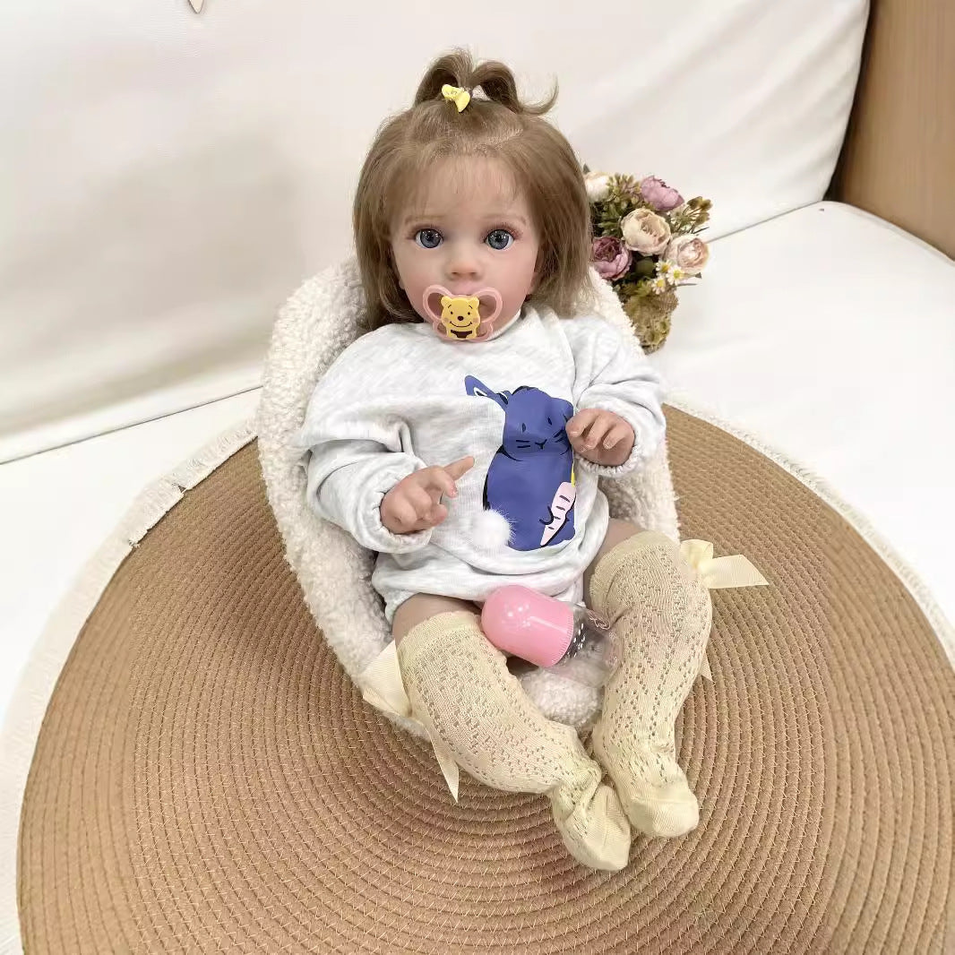 24 inch Lifelike Handcrafted Reborn Baby Doll Soft Cloth Body 3D Real Skin Kids Play Toy Gift for Girls
