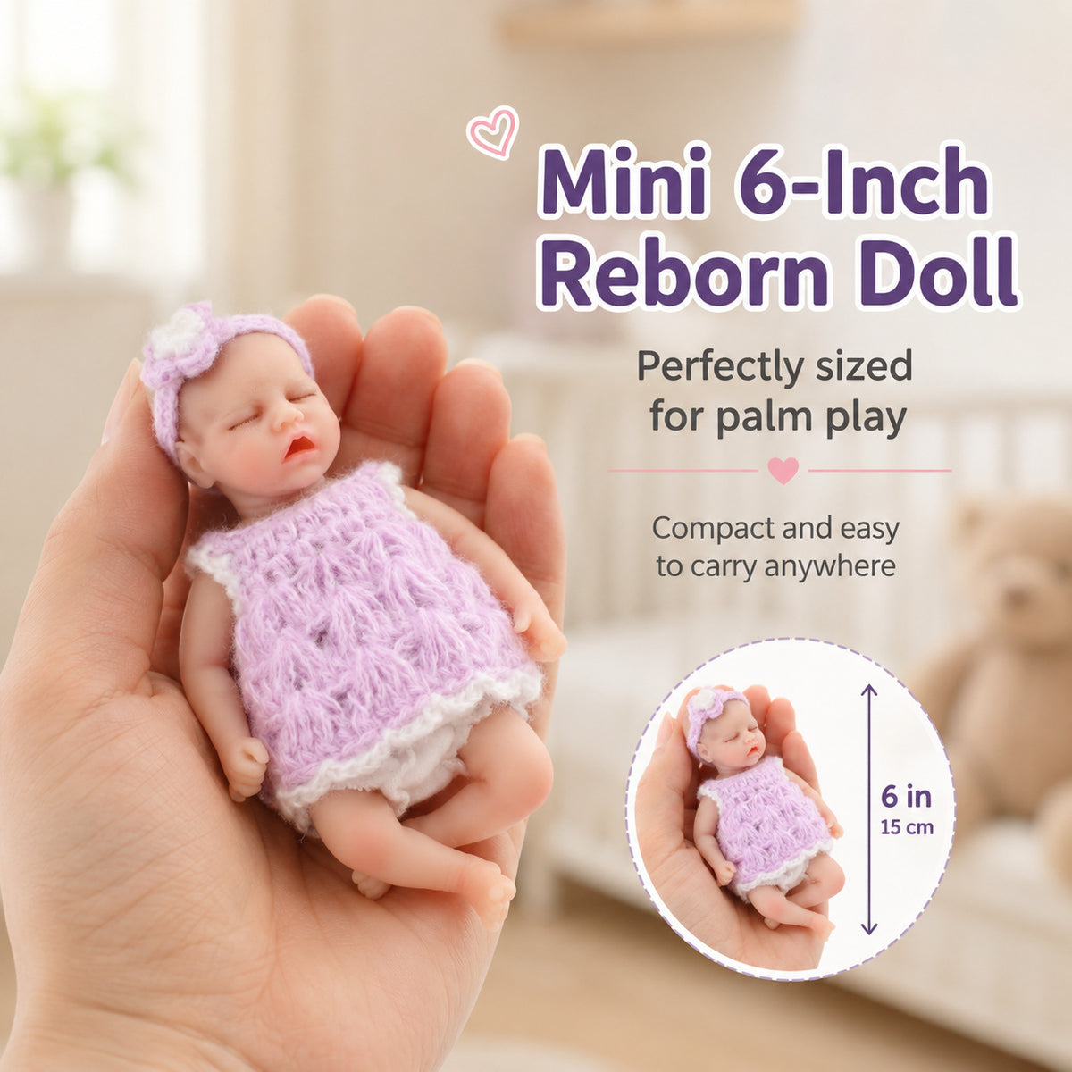 6-inch palm solid silicone reborn baby simulation doll, real-feel stretchable children's toy gift and collectibles