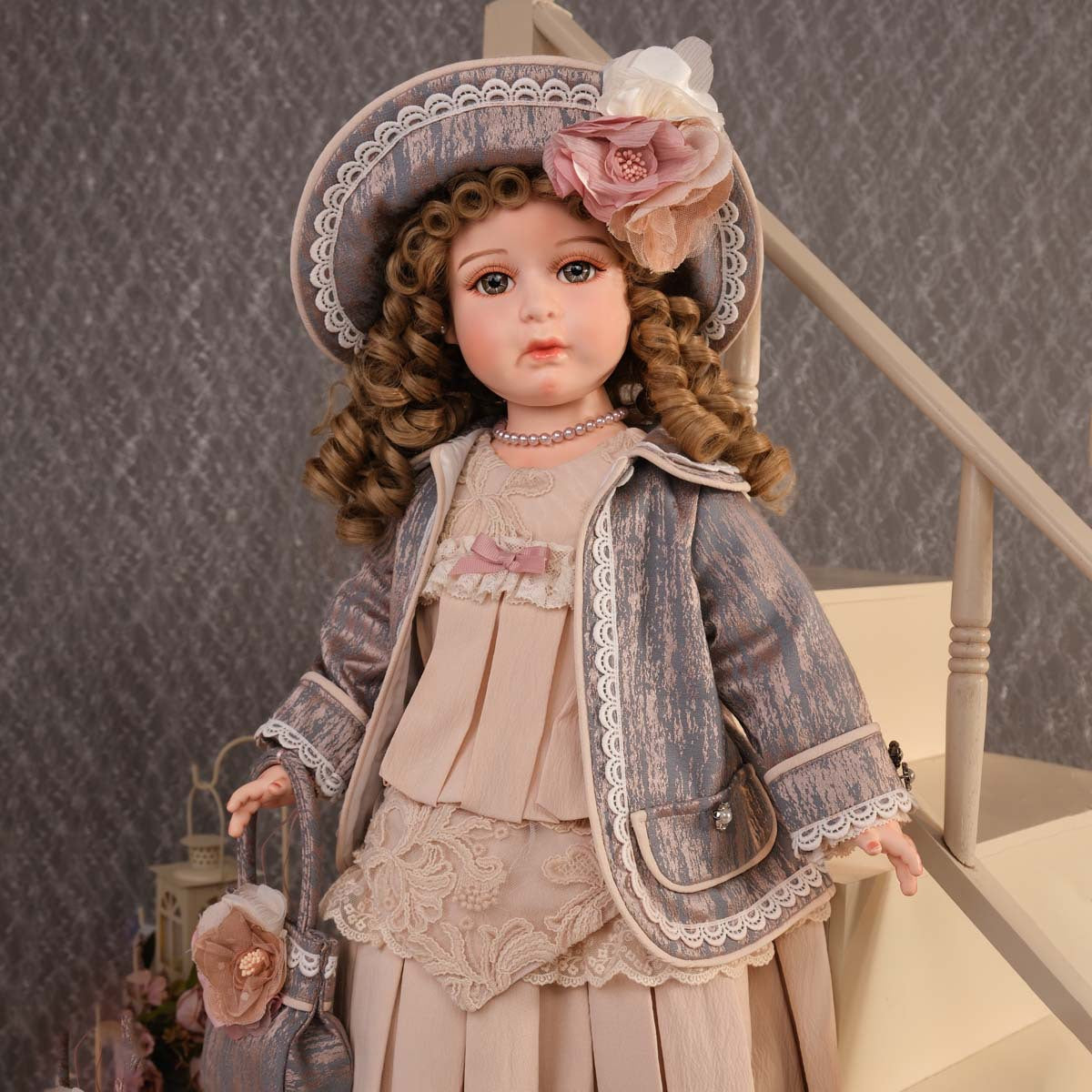 26 Inch Antique Bisque Doll Porcelain Girl Doll with Gorgeous Dressing
