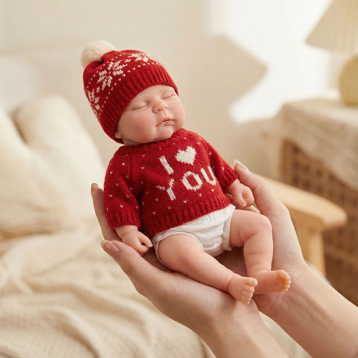 12 Inch Long Sleeve Red Sweater Hat Peaches Solid Silicone Reborn Doll