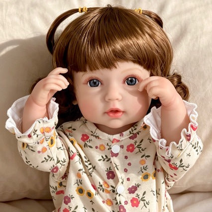 Realistic Reborn Baby Doll, 20 inch Vinyl Newborn Fashion Doll with Brown Hair and Blue Eyes