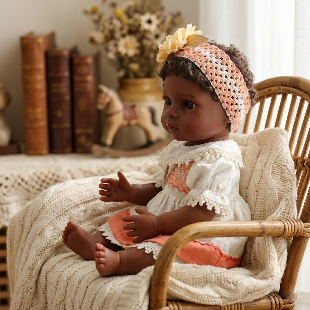 50cm Black Doll Rebirth Simulation Baby Doll Full Plastic Hair Transplant Girl