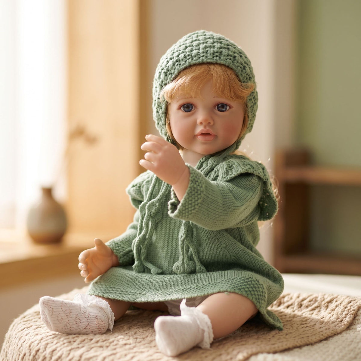 22 inch Reborn Doll with Full Vinyl Body simulated baby Hand-implanted Hair bath toy gift