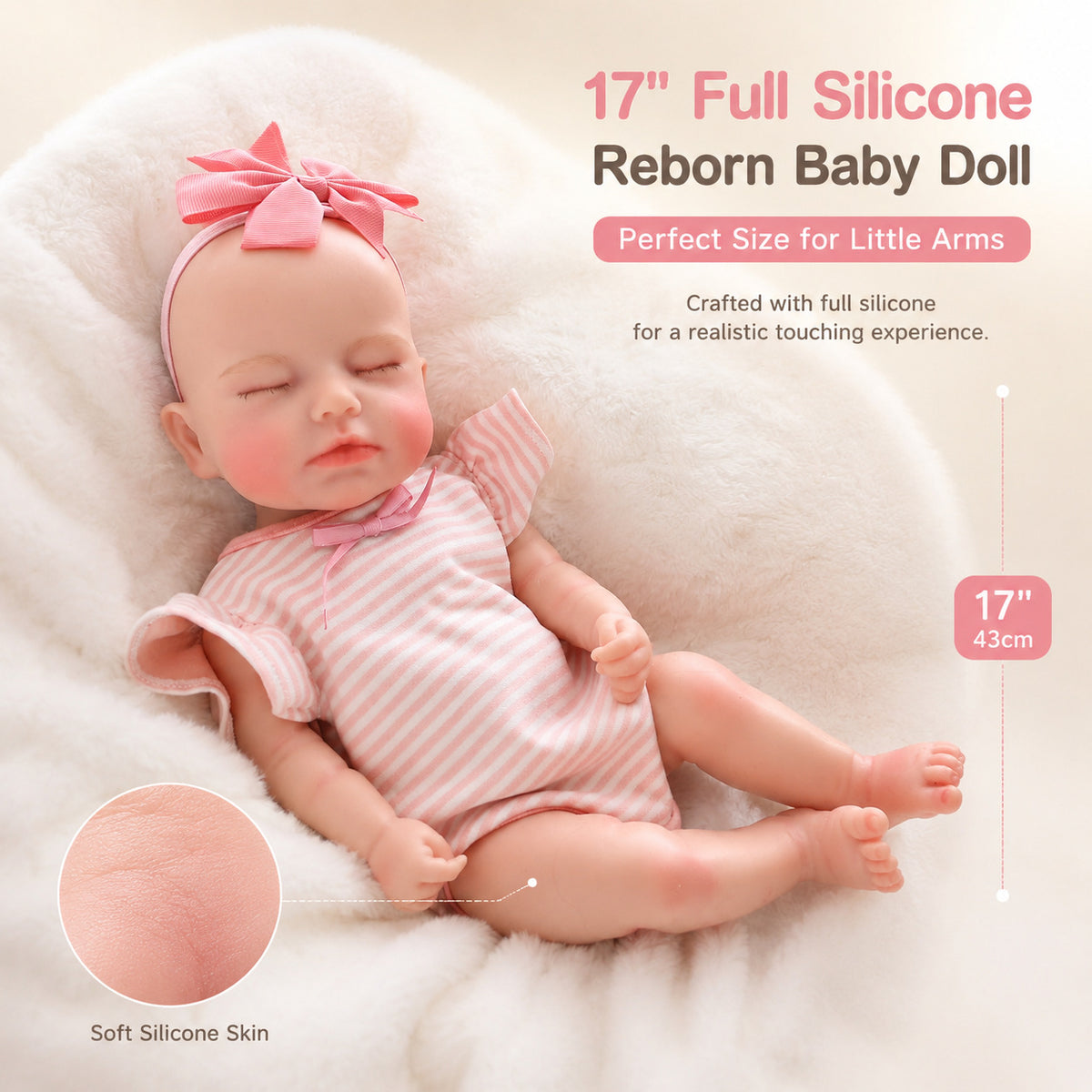 17 inch Lifelike Reborn Baby Doll - Realistic Full Silicone Newborn Toddler Toy for Ages 3+