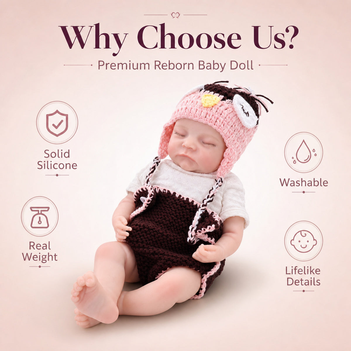 17 Inch Handmade Lifelike Reborn Doll Full Solid Silicone Body Realistic Newborn Baby Play Toy Gift for Girls & Doll Collectors