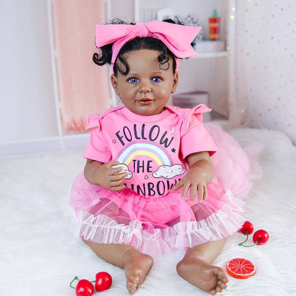 24 inch with Cloth Body simulated African children gift toy rebirth doll baby companion toy