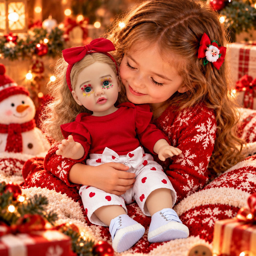 22 inch Christmas Full vinyl Body reborn doll girl with golden curly hair and blue eyes set gift box children's Christmas gift