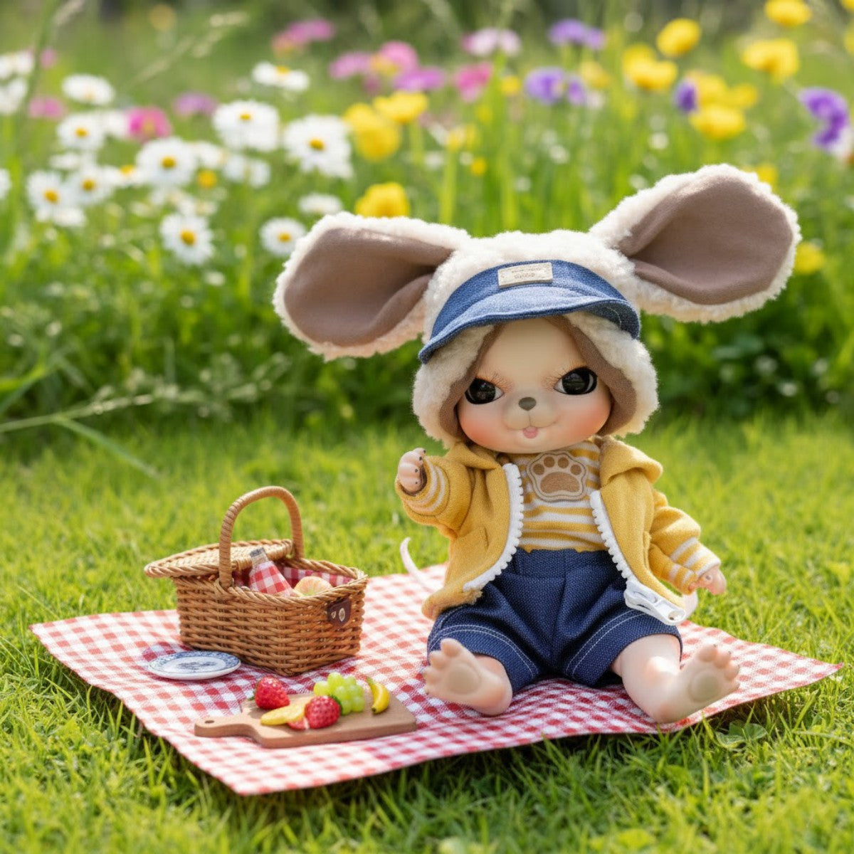 Adorable 10 Inch Porcelain Dress-up Baby Yollow Rabbit Dolls (BJD)