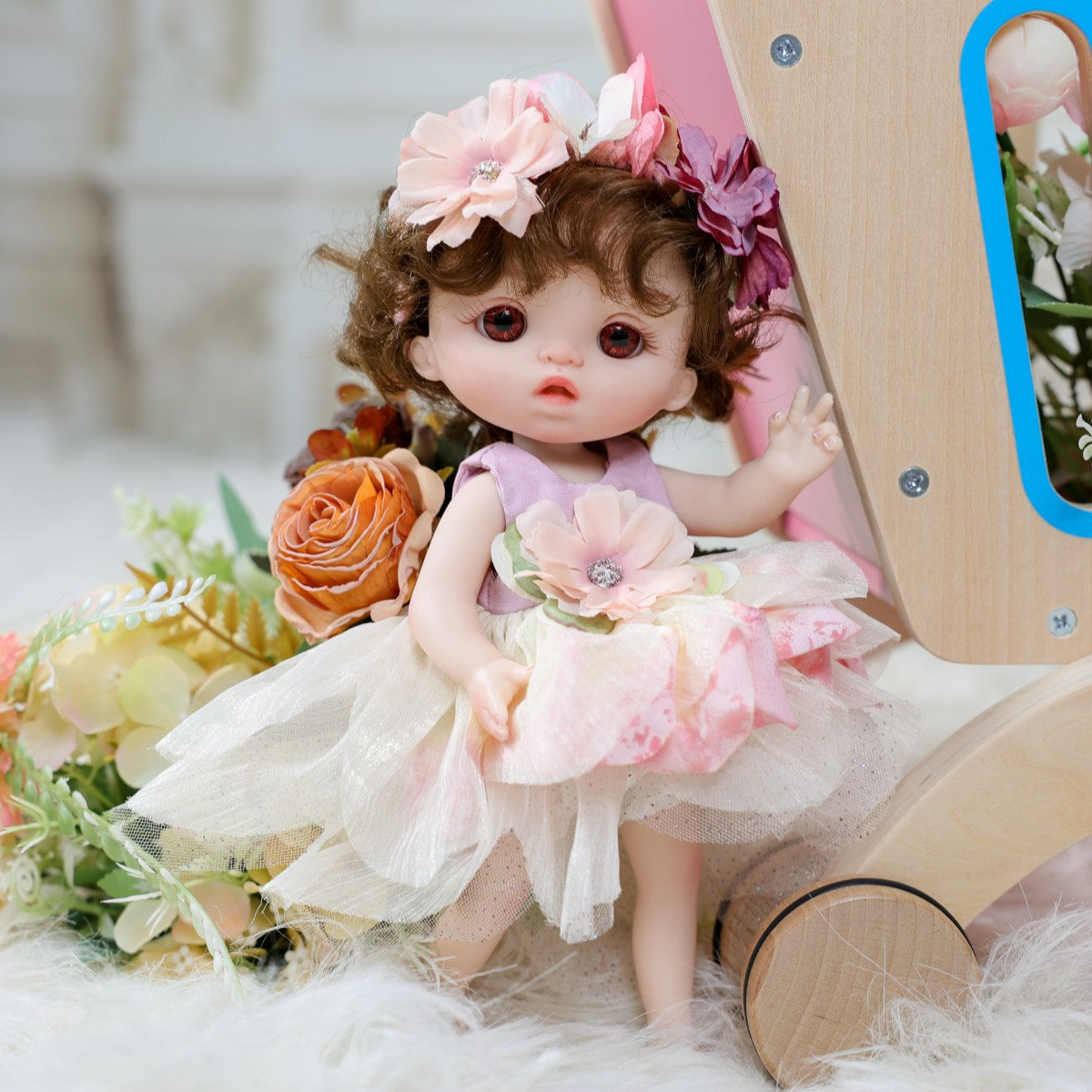 10 Inch Standing Reborn Baby Doll – Realistic Forest Fairy Princess with Floral Petal Dress