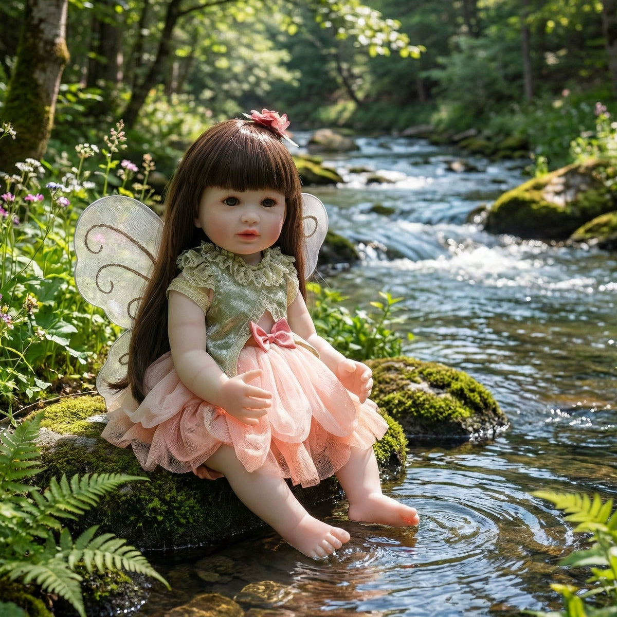 22 inch/55cm Reborn Baby Flower Baby Dolls Full Body Vinyl Toy Realistic Newborn Baby Soft Vinyl Reborn Baby Doll - Reborn Doll Australia