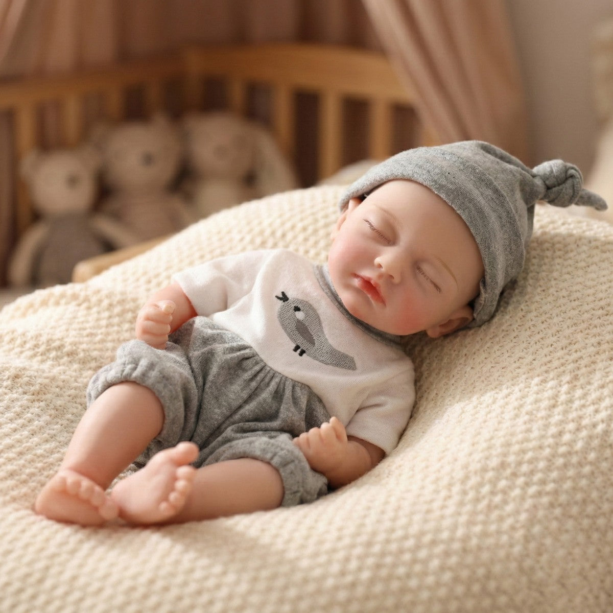 12 inch 30CM Full silicone reincarnation doll with real touch, closed eyes, stretchable bald head, simulated baby