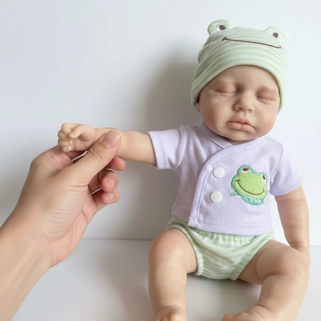 12 inch solid silicone reborn doll green frog hat LOULOU simulation toy doll