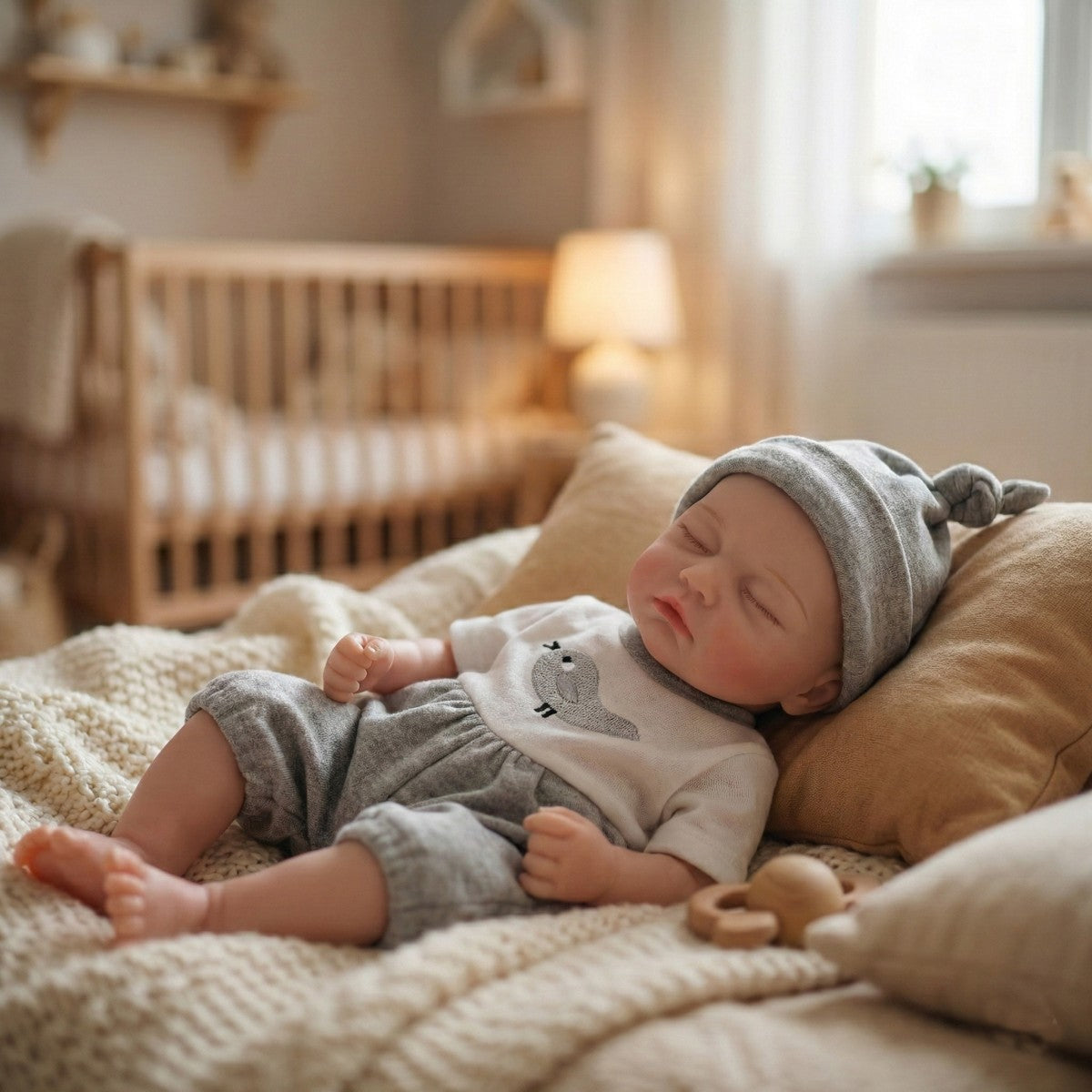 12 inch 30CM Full silicone reincarnation doll with real touch, closed eyes, stretchable bald head, simulated baby