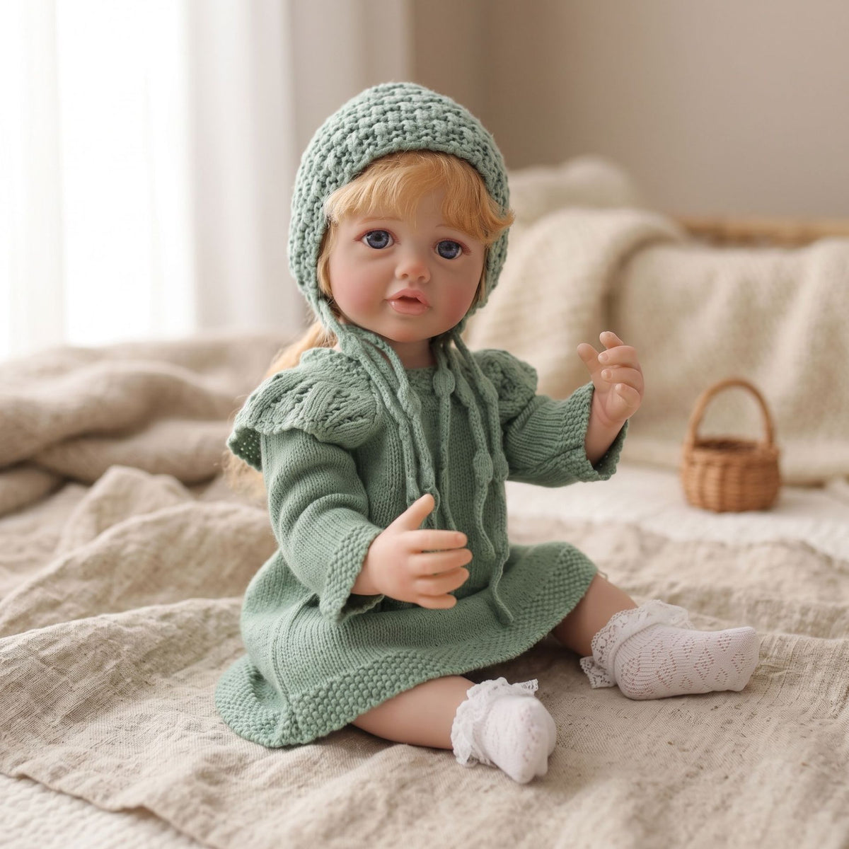 22 inch Reborn Doll with Full Vinyl Body simulated baby Hand-implanted Hair bath toy gift