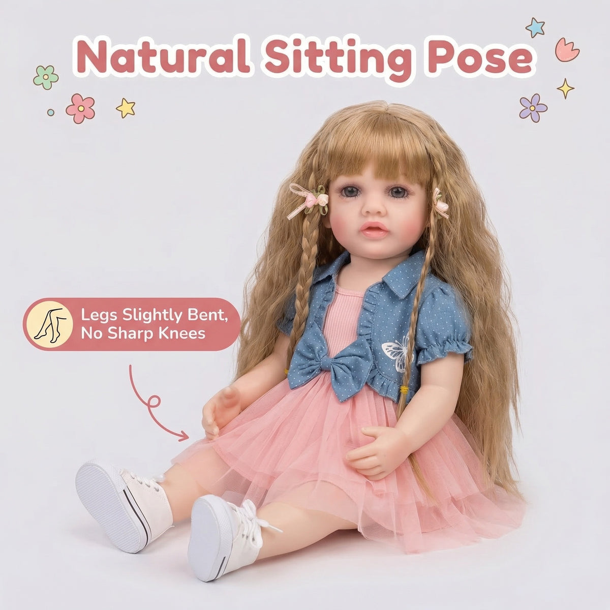 55 CM 22 Inch Lifelike Realistic Soft Vinyl Reborn Baby Girl Doll Betty Long Hair Princess Toddler Bebe Christmas Gift Child