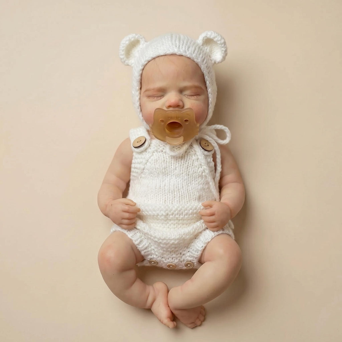 12-inch reborn doll full silicone body white sweater bear hat doll gift for children's holiday collection