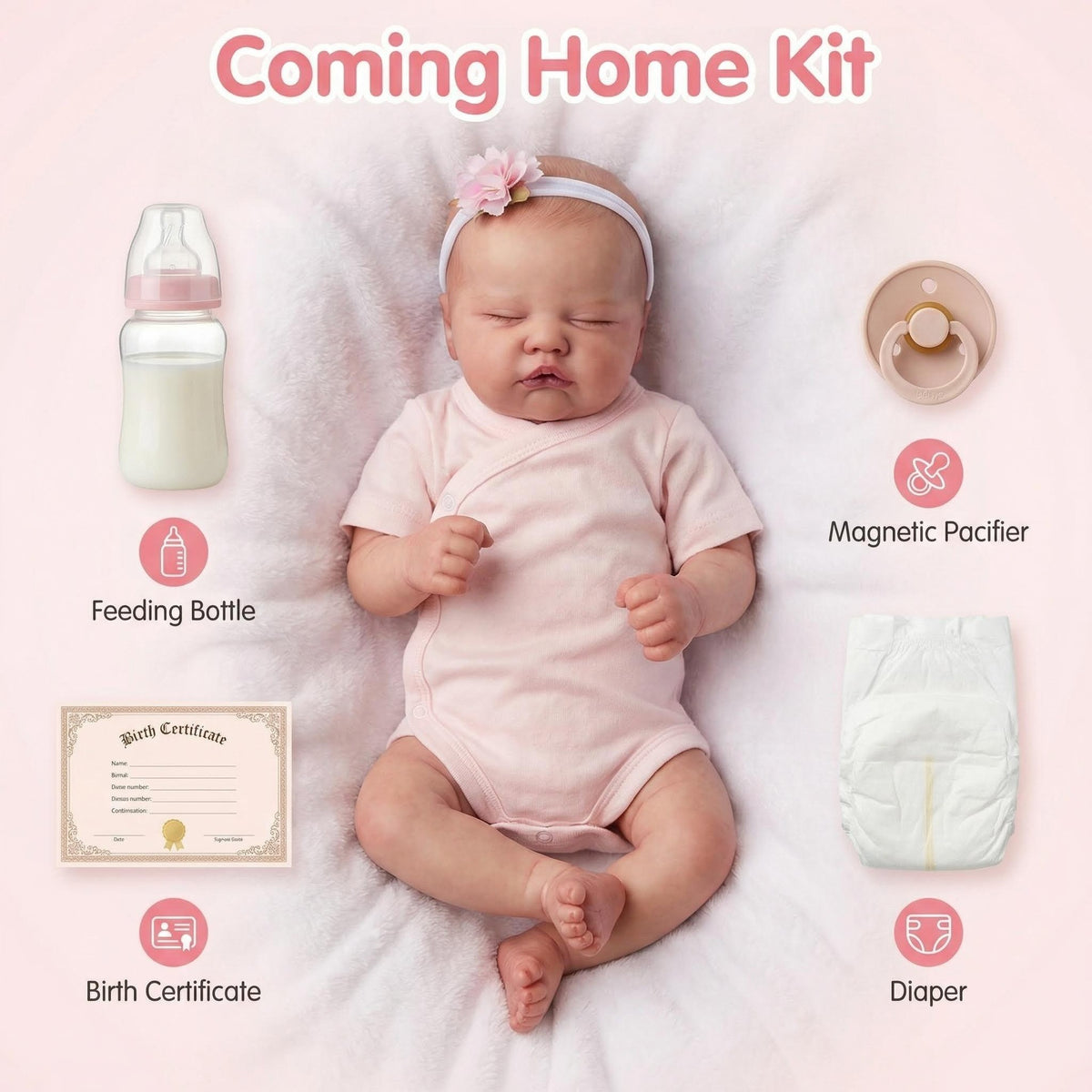 Realistic Sleeping Baby Doll 19 Inch with Cloth Body Floral Headband , Companion Toy Suitable For Nursery Photoshoot & All Occasion Holiday Gifting