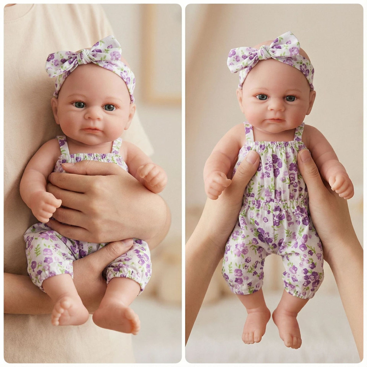 12 inch purple floral jumpsuit solid silicone reborn doll