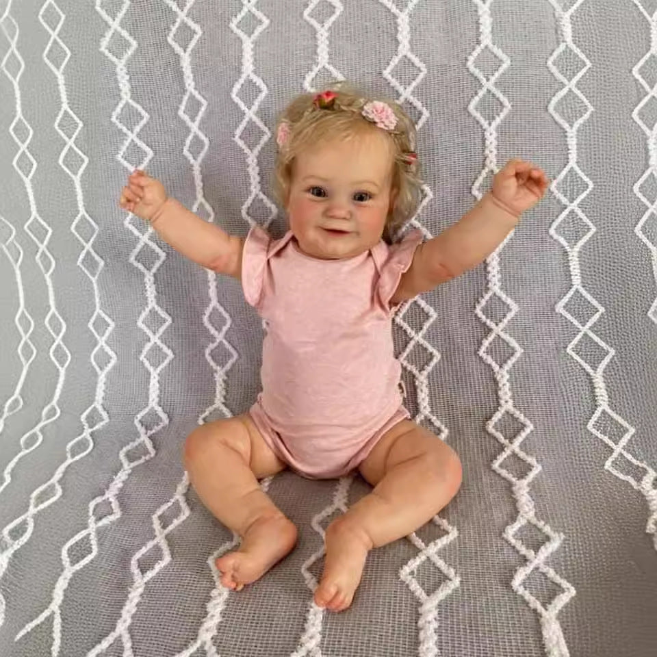 50CM Reborn Doll Cloth Body Cute Girl with Rooted Blonde Hair Soft Body Doll for gifts