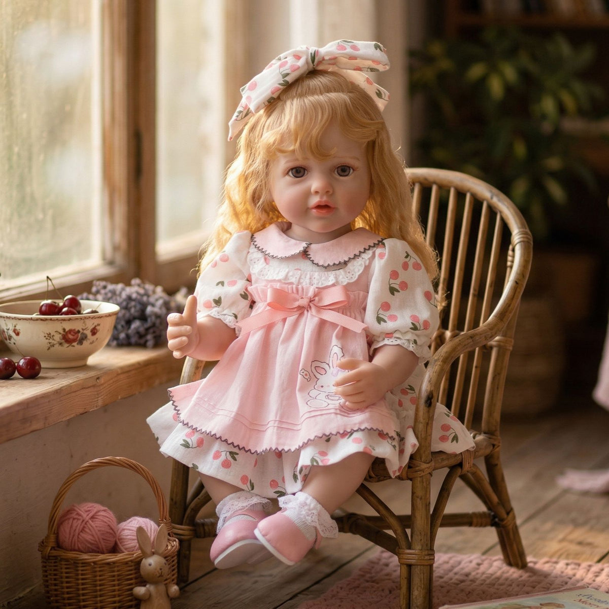 22 inch reborn doll with Full vinyl body, simulated baby hair transplant, handmade exquisitely painted house toy doll gift