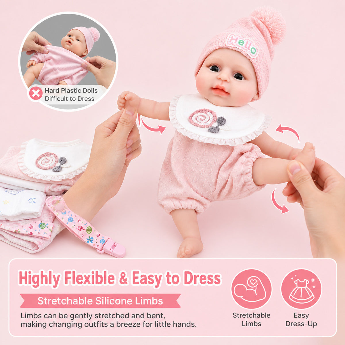 12 inch with Full Solid Silicone Body lifelike doll toy, Collectible Doll Toy for Girls & Doll Lovers