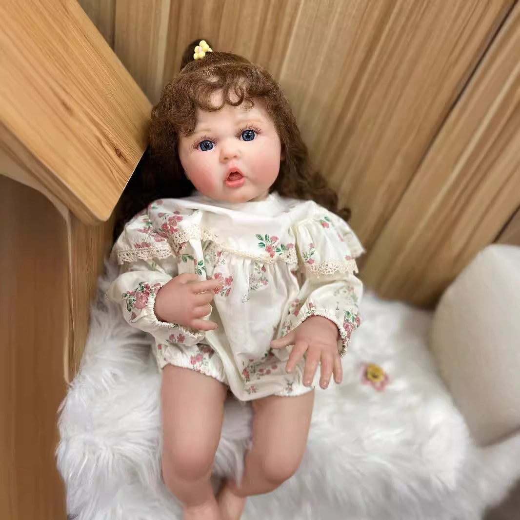 24 inch with Cloth body Soft Vinyl limbs Touch Soft Long Curly Newborn Baby Dolls Toys for Girls Reborn Dolls