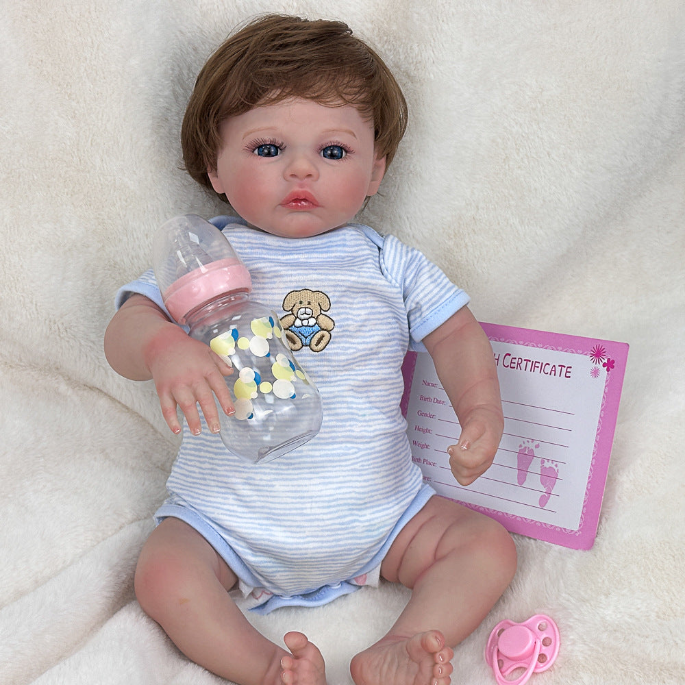 18 Inch Full-Vinyl Lifelike Baby Doll, Cute Bear Pattern Outfit, Classic Keepsake for Birthdays and Holiday Shopping Seasons