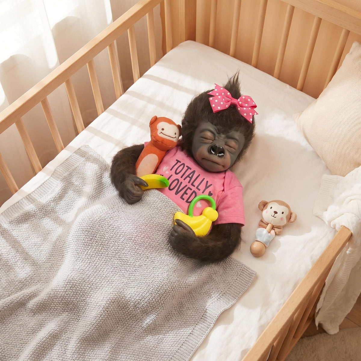 Realistic Animal Themed 18 inch with Cloth Body Reborn Monkey Doll Closed Eyes Furry Skin