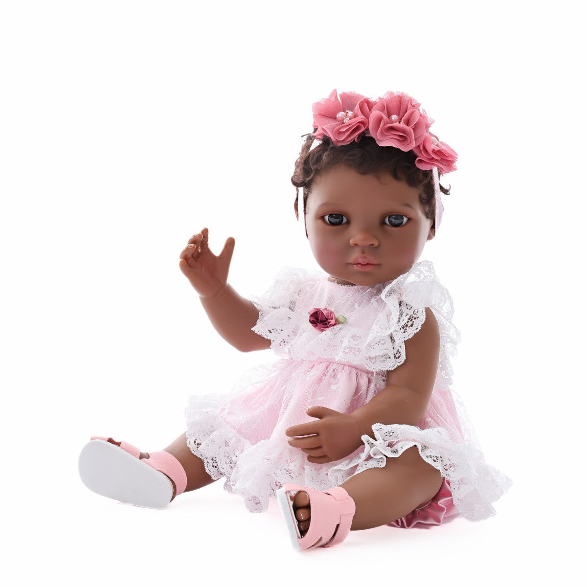 50CM Black Simulated Baby Doll Reborn Doll Black Skin Full Plastic Hair Transplant Girl African Doll