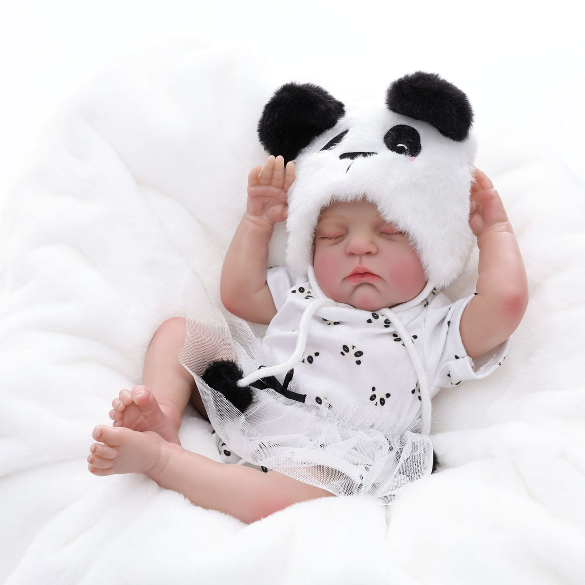 Real Lifelike Sleeping Reborn Doll 18 inch with Cloth Body, Knotted Pink Headband, Holiday Gift for Girls & Doll Collectors