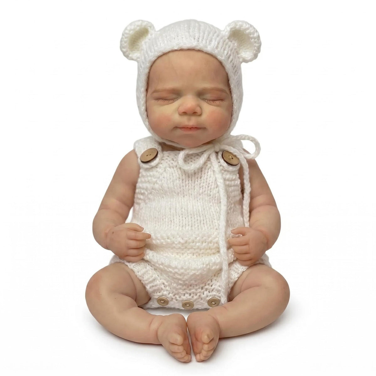 12-inch reborn doll full silicone body white sweater bear hat doll gift for children's holiday collection