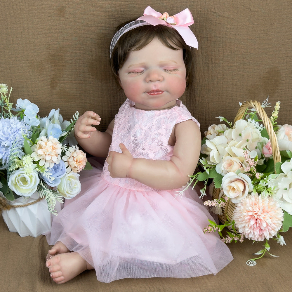 20 Inch Full Vinyl Sleeping Reborn Girl Doll, Realistic Closed-Eye Newborn, Calming Collectible Companion for Adults
