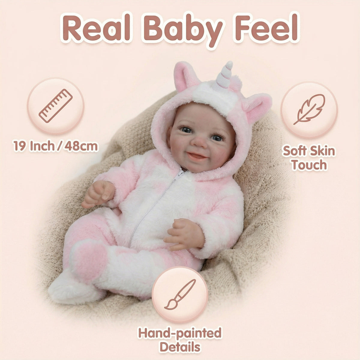 19 inch pink unicorn vivienne full vinyl reborn doll