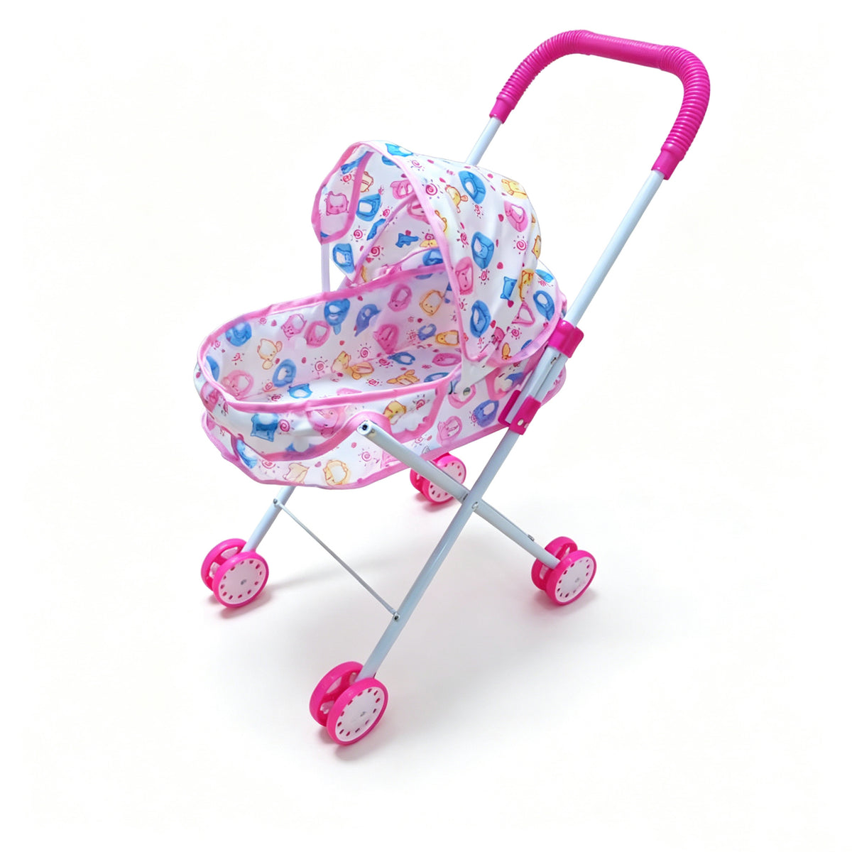 Realistic 4-Wheel Doll Stroller, Adjustable Handle & Canopy Doll Buggy, Safe Toy Stroller for 3+ Years Old Girls