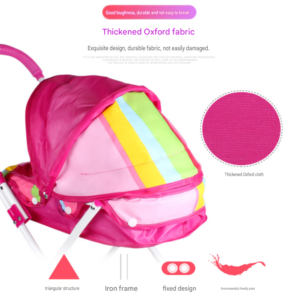 Realistic 4-Wheel Doll Stroller, Adjustable Handle & Canopy Doll Buggy, Safe Toy Stroller for 3+ Years Old Girls