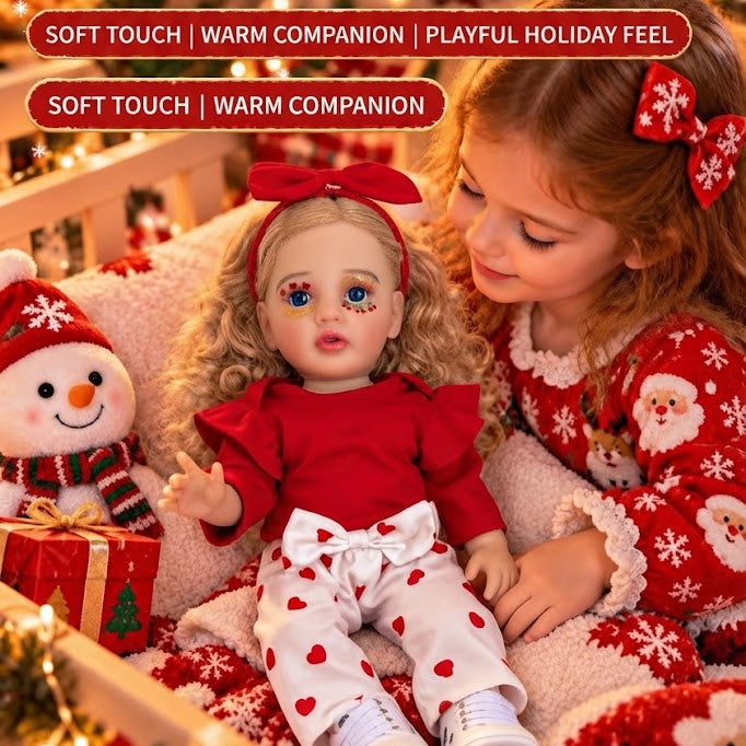 22 inch Christmas Full vinyl Body reborn doll girl with golden curly hair and blue eyes set gift box children's Christmas gift