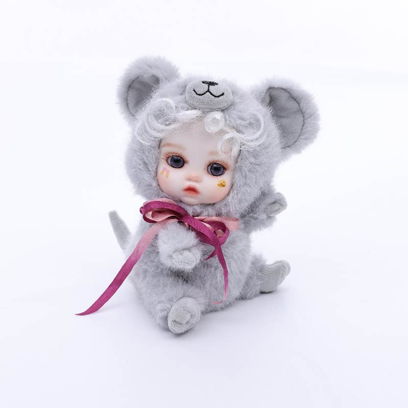 8 Inch/20cm High-Quality porcelain Cheeks Plush Gray Mouse Hat Doll - Reborn Doll Australia